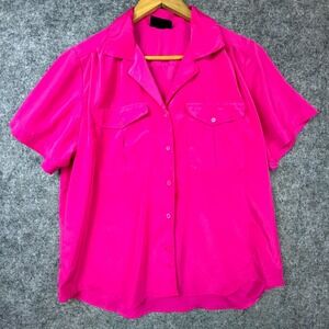 David Matthew Office‎ Blouse Womens Pink Dopamine Camp Collar Pleated Button Up